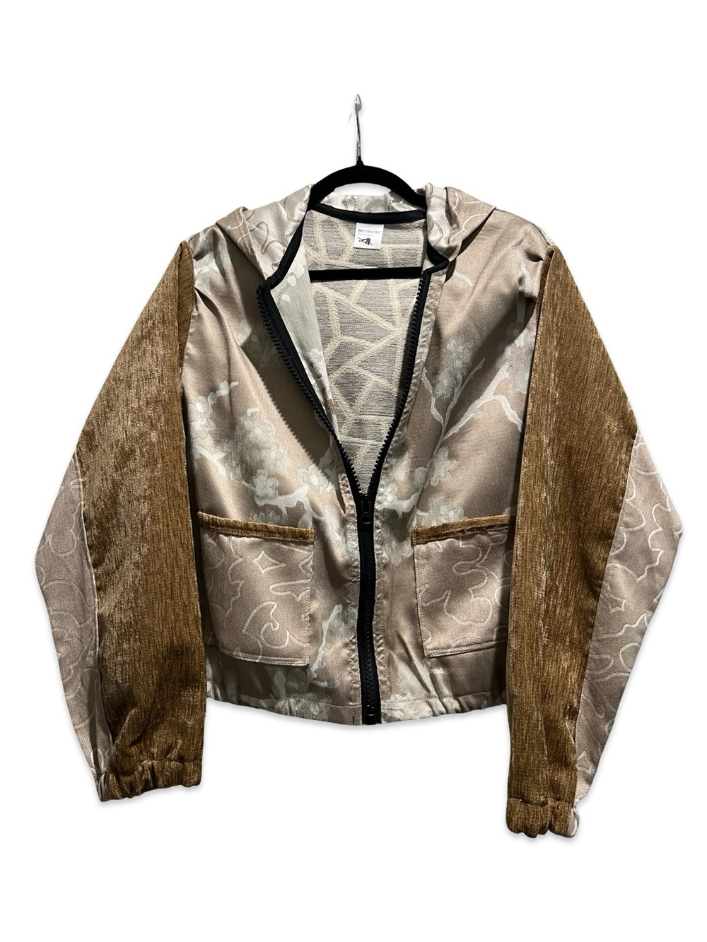 Women's Beige & Brown Hooded Zip Jacket